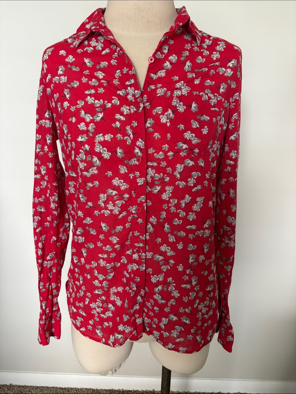 Banana Republic Red Floral Button-Down Shirt